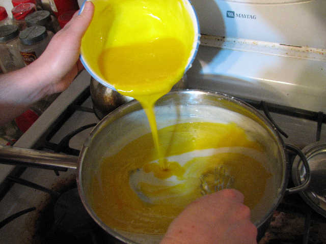 whisk in the yolks